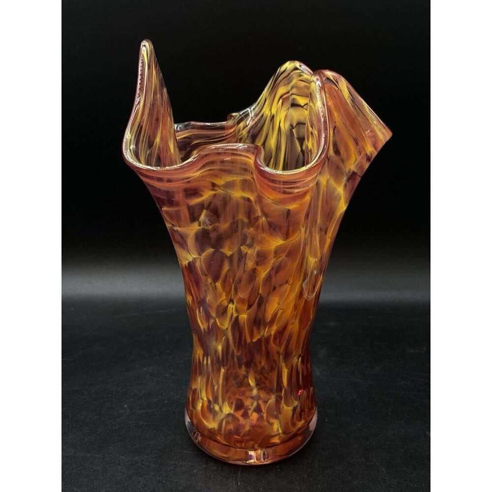 2400 Fahrenheit Studio Art Glass Vase Abstract Orange Pink Yellow 7.5” Hawaii